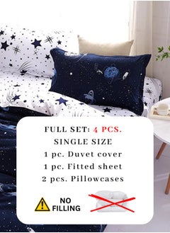 LUNA Home Single Size 4 Piece Galaxy Pattern Duvet Cover Set Blue Print Reversible Style.  - Image 2