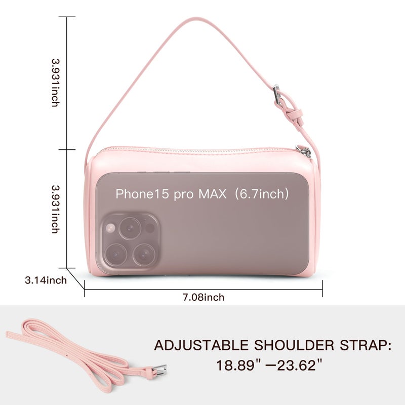 Party Hobo Crossbody Bags For Women,Vegan Leather Barrel Bag For Ladies,Designer Mini Pruse With Adjustable Strap,Baby Pink - Image 5