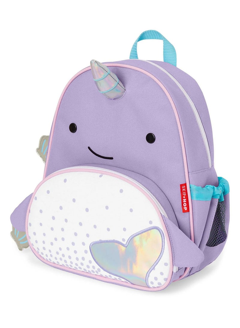 Skip Hop Zoo Backpack, Kids Backpack for School & Travel, Lightweight, Durable & Adjustable, Mesh Bottle Pocket & Wide Opening, Cute Animal Print for Girls & Boys, Narwhal, 3 Years+ - 12 Inches - Image 2