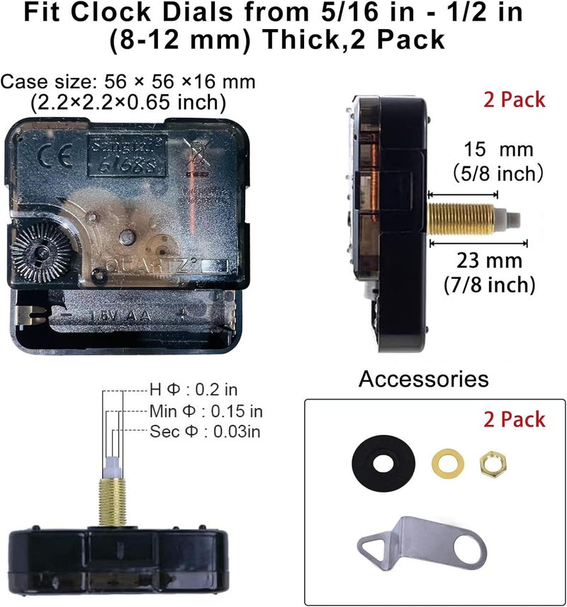 EMOON 2 Pack Silent Sweep Quartz Clock Movement Mechanism with 4 Hands, DIY Repair Replacement for Custom Clocks (Shaft Length 7/8 in) - Image 4