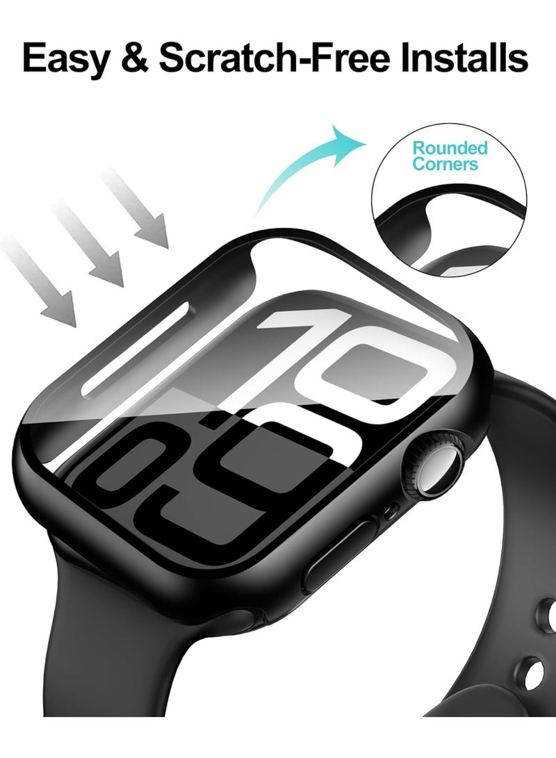 حافظة Apple Watch Series 10 مقاس 46 مم مع واقي شاشة فيلم مقسى ، غطاء شاشة HD حساس باللمس كامل الحماية للكمبيوتر الصلب (46 مم ، أسود) - Image 3