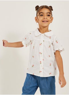 Styli Floral Embroidered Puff Sleeve Shirt  - Image 1