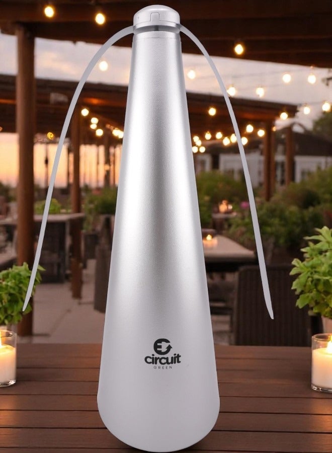 دائرة خضراء مروحة طرد الذباب للطاولات، مروحة كهربائية محمولة للمطاعم والفناء والتخييم والحديقة والداخلية والخارجية والوجبات الغذائية لإبعاد الذباب والحشرات دون استخدام المواد الكيميائية (فضية) - Image 1