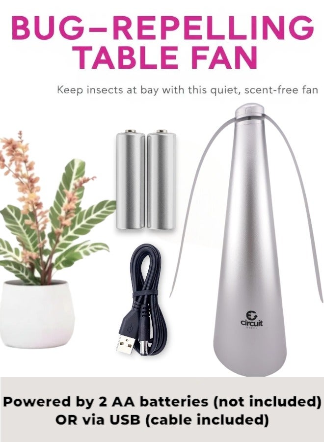 دائرة خضراء مروحة طرد الذباب للطاولات، مروحة كهربائية محمولة للمطاعم والفناء والتخييم والحديقة والداخلية والخارجية والوجبات الغذائية لإبعاد الذباب والحشرات دون استخدام المواد الكيميائية (فضية) - Image 3