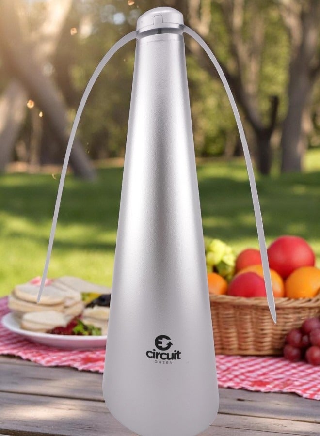 دائرة خضراء مروحة طرد الذباب للطاولات، مروحة كهربائية محمولة للمطاعم والفناء والتخييم والحديقة والداخلية والخارجية والوجبات الغذائية لإبعاد الذباب والحشرات دون استخدام المواد الكيميائية (فضية) - Image 5