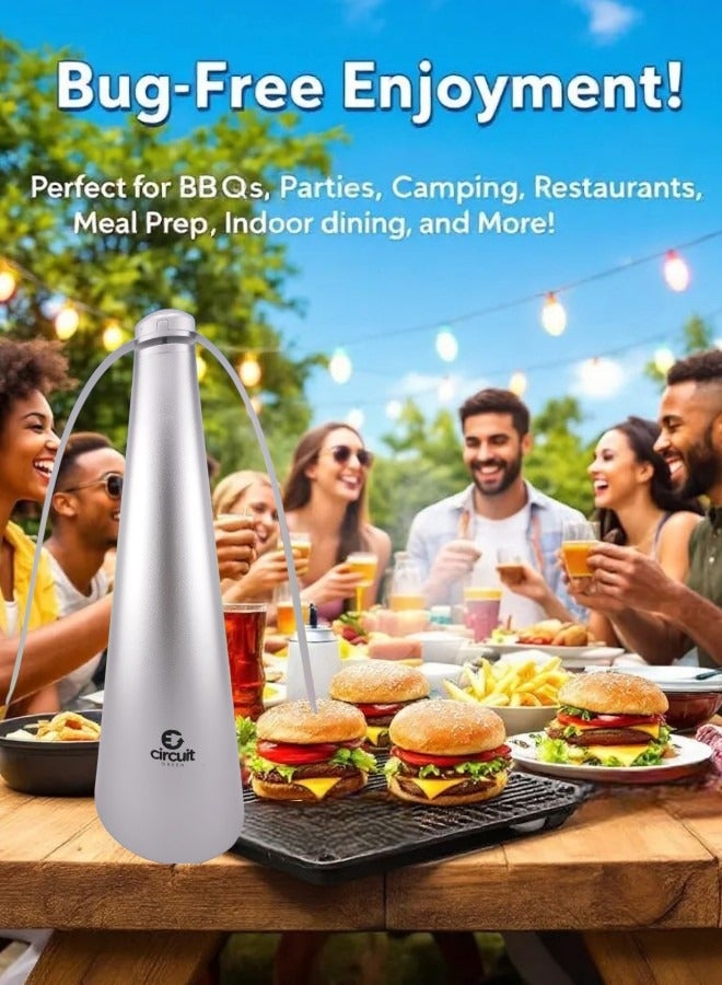 دائرة خضراء مروحة طرد الذباب للطاولات، مروحة كهربائية محمولة للمطاعم والفناء والتخييم والحديقة والداخلية والخارجية والوجبات الغذائية لإبعاد الذباب والحشرات دون استخدام المواد الكيميائية (فضية) - Image 2