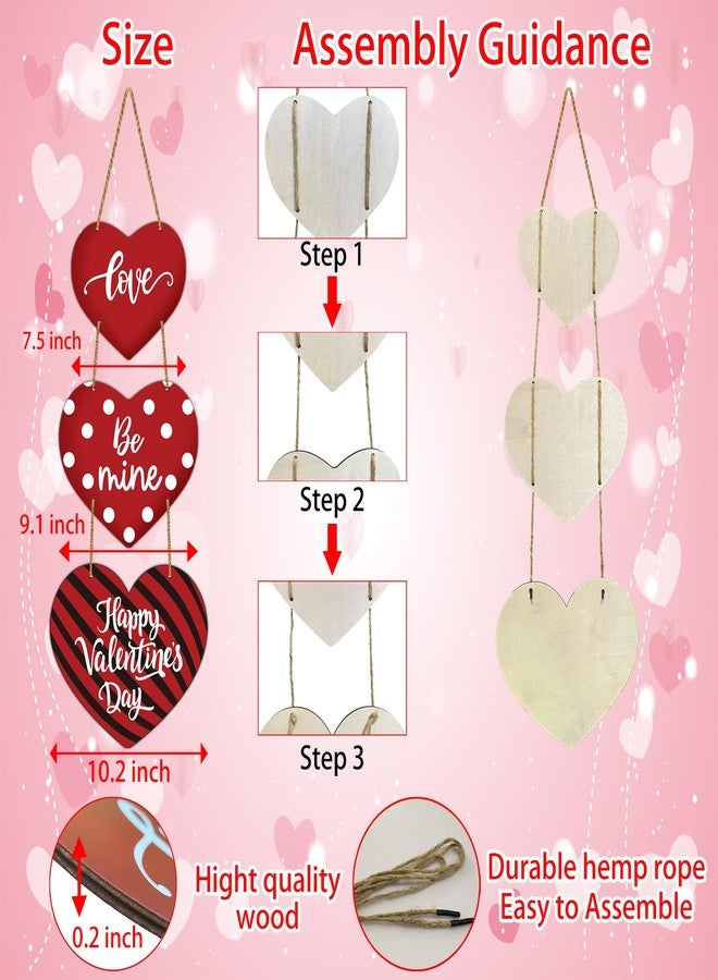 YUNKKIN Valentines Day Wreath Valentines Day Door Decorations Heart Wreath Valentines Day Wall Decor Wooden Valentines Door Hanger Love Be Mine Happy Valentines Day Door Sign for Front Door Indoor Home Decor - Image 2
