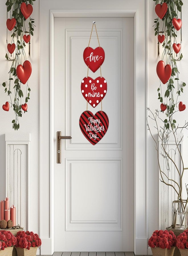 YUNKKIN Valentines Day Wreath Valentines Day Door Decorations Heart Wreath Valentines Day Wall Decor Wooden Valentines Door Hanger Love Be Mine Happy Valentines Day Door Sign for Front Door Indoor Home Decor - Image 3
