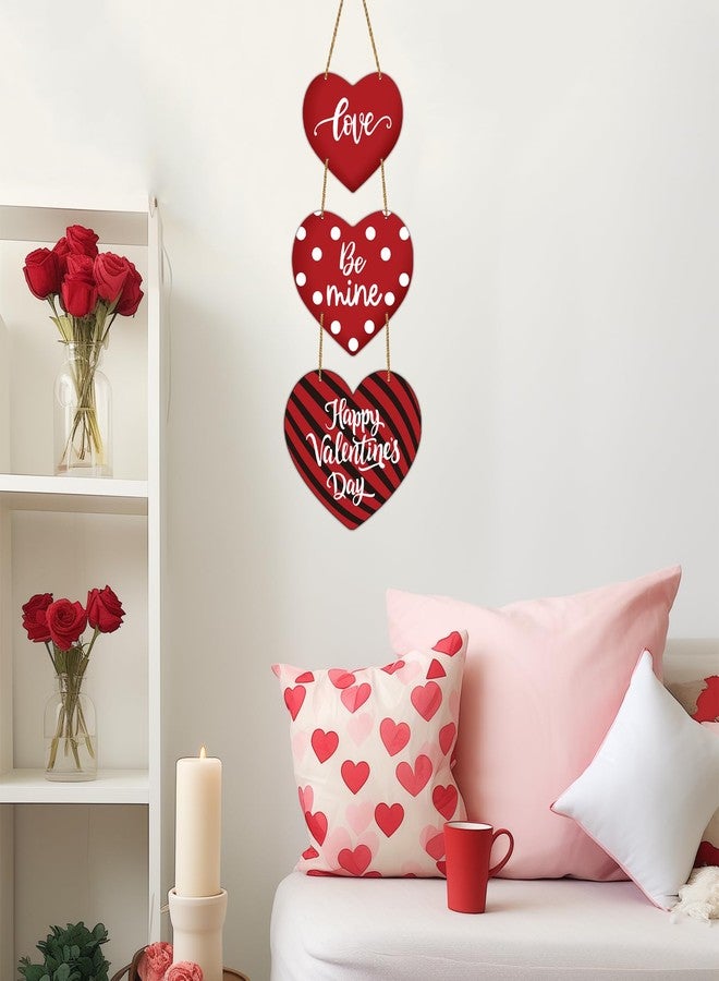 YUNKKIN Valentines Day Wreath Valentines Day Door Decorations Heart Wreath Valentines Day Wall Decor Wooden Valentines Door Hanger Love Be Mine Happy Valentines Day Door Sign for Front Door Indoor Home Decor - Image 4