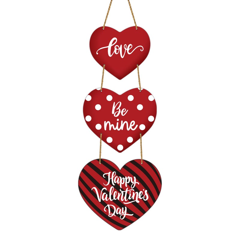 YUNKKIN Valentines Day Wreath Valentines Day Door Decorations Heart Wreath Valentines Day Wall Decor Wooden Valentines Door Hanger Love Be Mine Happy Valentines Day Door Sign for Front Door Indoor Home Decor - Image 1