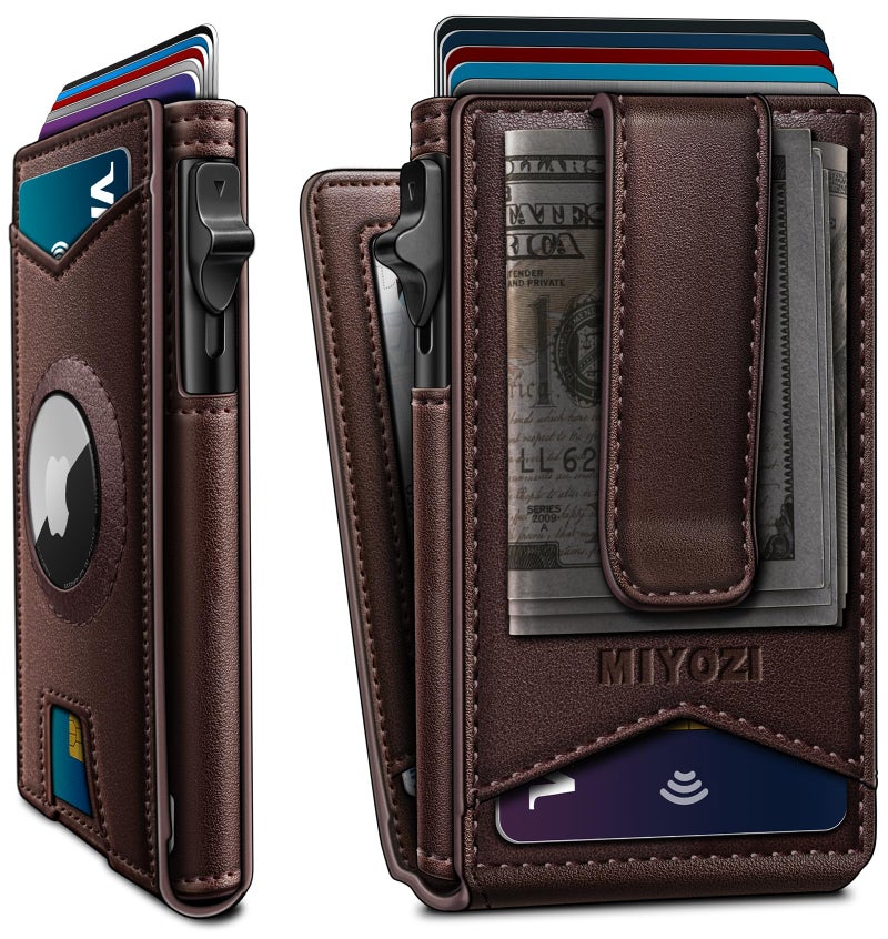 miyozi Airtag Wallet for Men Money Clip 9Card PopUp Credit Card Holder with ID Window RFID Blocking Metal Case Magnetic Closure Front Pocket Wallet Gift Box - Image 2