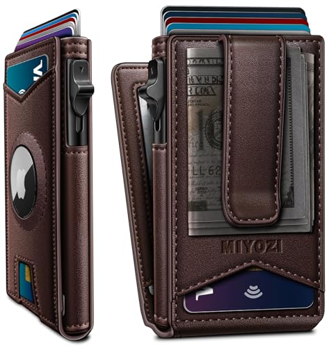 miyozi Airtag Wallet for Men Money Clip 9Card PopUp Credit Card Holder with ID Window RFID Blocking Metal Case Magnetic Closure Front Pocket Wallet Gift Box - Image 1