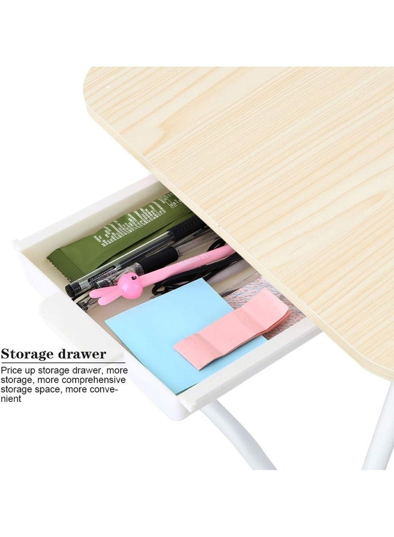 طاولة كمبيوتر محمول خشبية مع درج وحامل أكواب وحامل للكمبيوتر اللوحي، لون بيج - Image 4