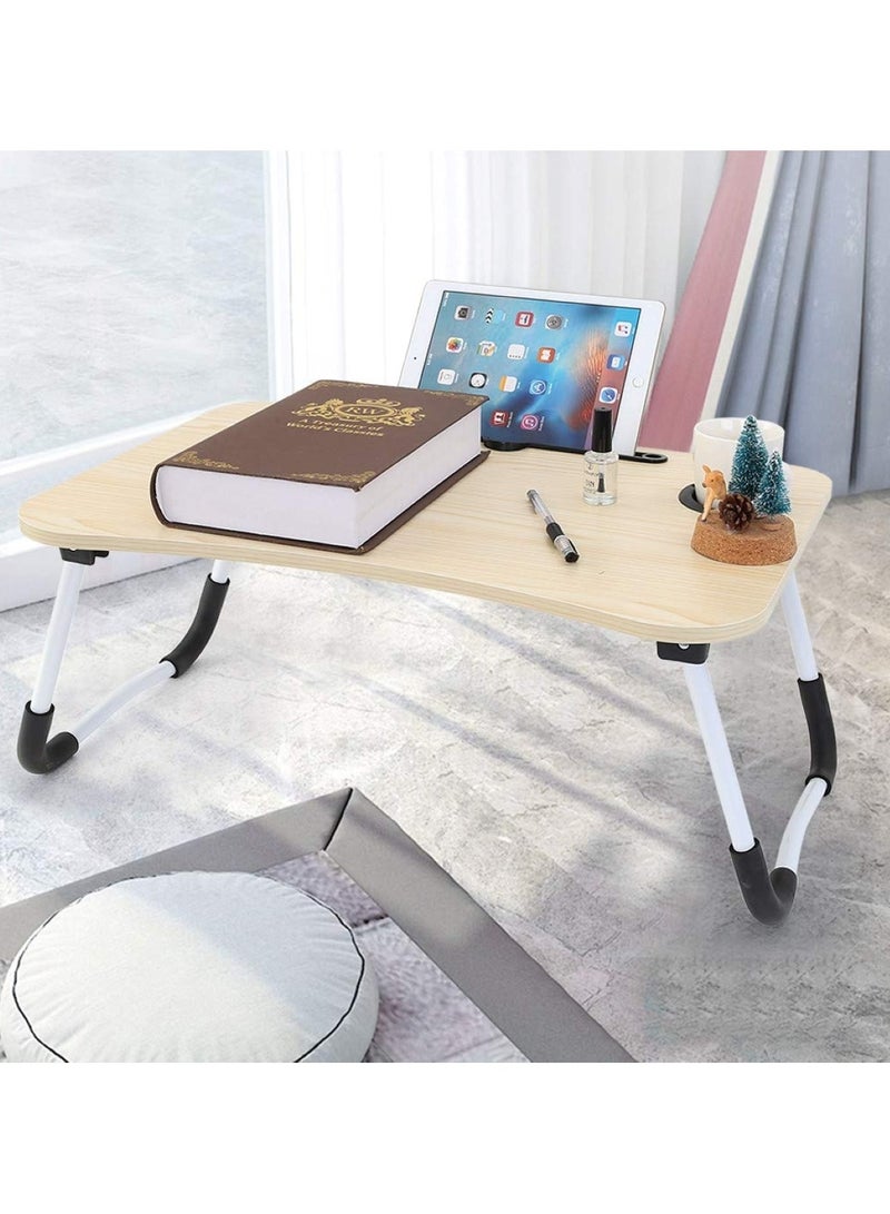 طاولة كمبيوتر محمول خشبية مع درج وحامل أكواب وحامل للكمبيوتر اللوحي، لون بيج - Image 5