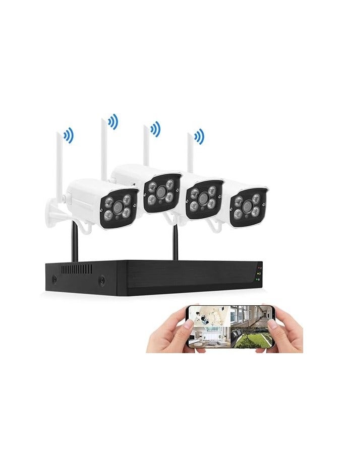 Wireless WiFi Home Security System 1080P, 4 Wireless Units, 8-Channel Recorder, Motion Detection, 24/7 Monitoring