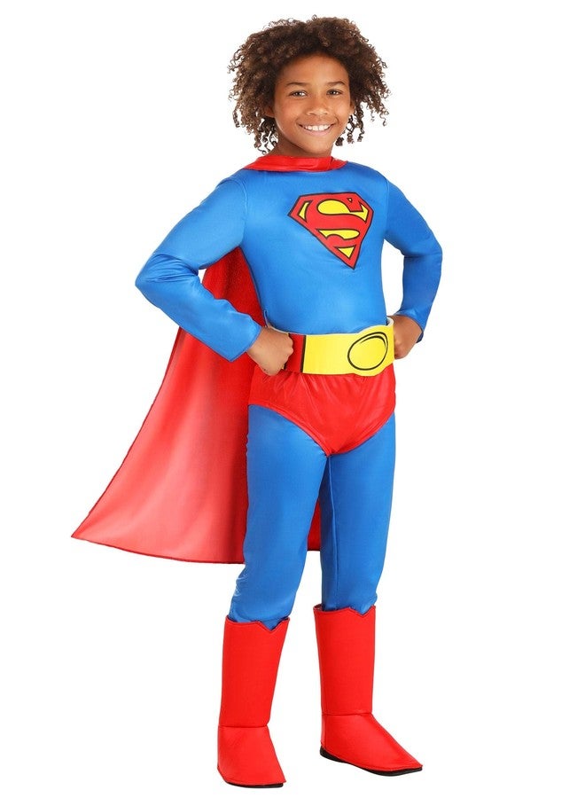 Fun Costumes Kid's Classic Superman Costume for Boy's - Child DC Comic Superhero Suit with Cape, Briefs, Belt, & Boot Covers - Large - Blue - Image 1