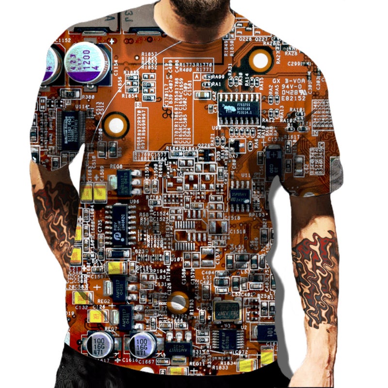 Men's Fashion 3D cool electronic components digital printing trend short sleeve T-shirt summer - Image 1