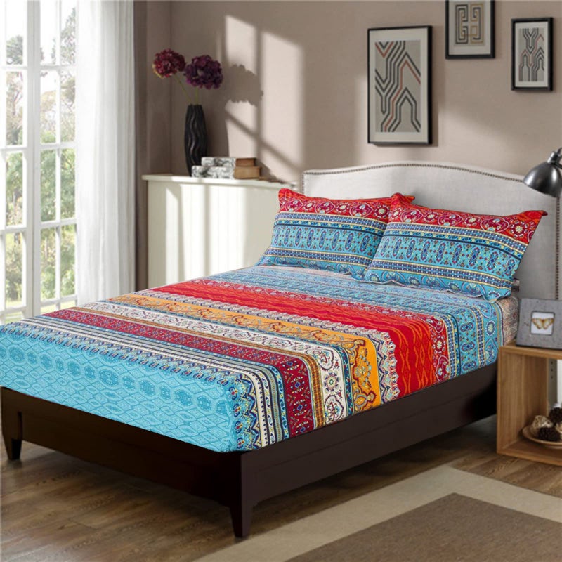 DJY Boho Sheets Set Queen(4 PCS) Boho Colorful Tribal Striped Bed Sheets 14" Deep Pocket Ethnic Fitted Sheet Bohemian Flat Sheets 2 Pillowcases - Image 2