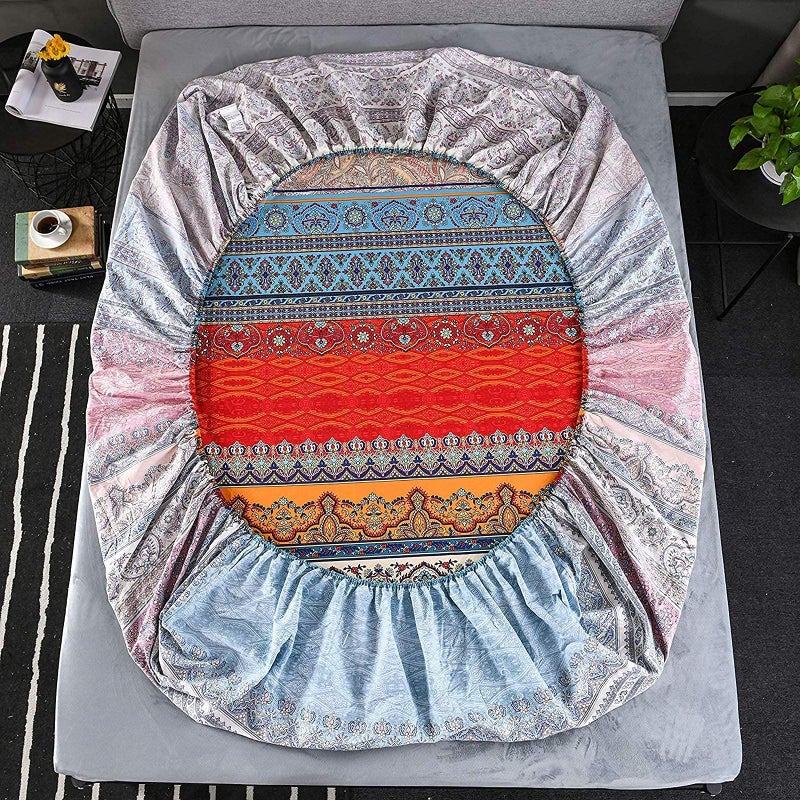 DJY Boho Sheets Set Queen(4 PCS) Boho Colorful Tribal Striped Bed Sheets 14" Deep Pocket Ethnic Fitted Sheet Bohemian Flat Sheets 2 Pillowcases - Image 5