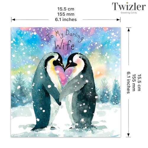 Twizler Merry Christmas Card for Wife with Penguins - Wife Christmas Card - Womens Xmas for Her Female - Image 3