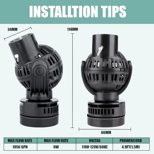 FREESEA Aquarium Circulation Pump Wave Maker Power Head with magnetic mount Suction for 2075 Gallon Saltwater Freshwater Tank 1050 GPH Black - Image 3