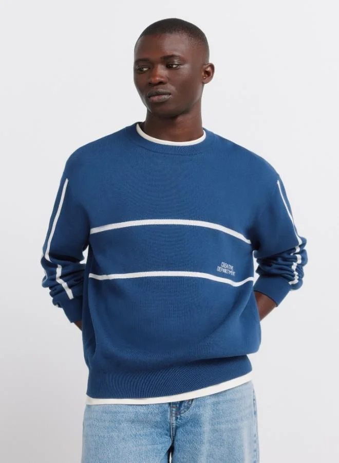 Springfield 100% cotton plain jersey-knit jumper with jacquard positional text, ribbed neck, cuffs and hem