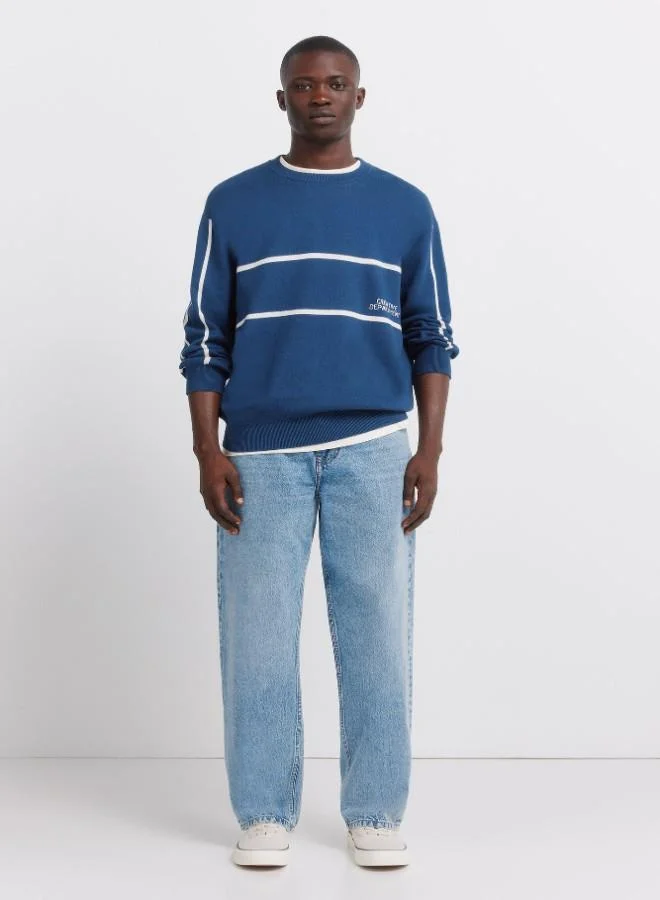 Springfield  100% cotton plain jersey-knit jumper with jacquard positional text, ribbed neck, cuffs and hem for Men | Best Price UAE