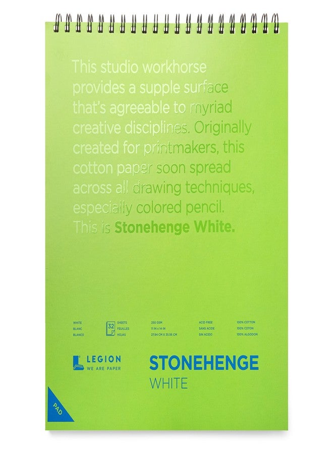 Stonehenge 100% Cotton Medium Weight Spiral Journal, White, 11 x 14 inches, 250gsm, 32 Sheets for Dry Media - Image 1