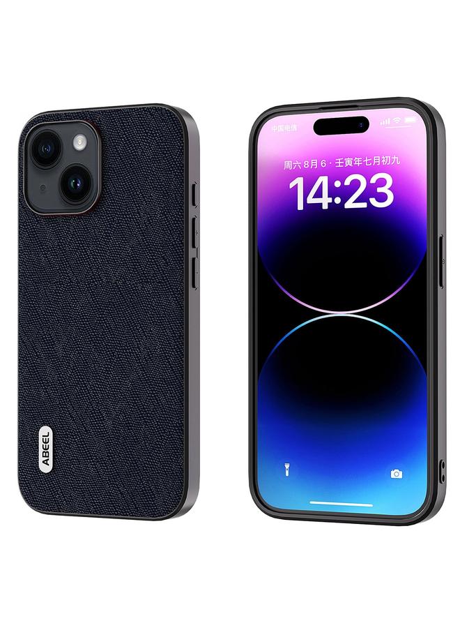 The Bros Case For iPhone 14 Plus ABEEL Cross Texture Genuine Leather Phone Case 