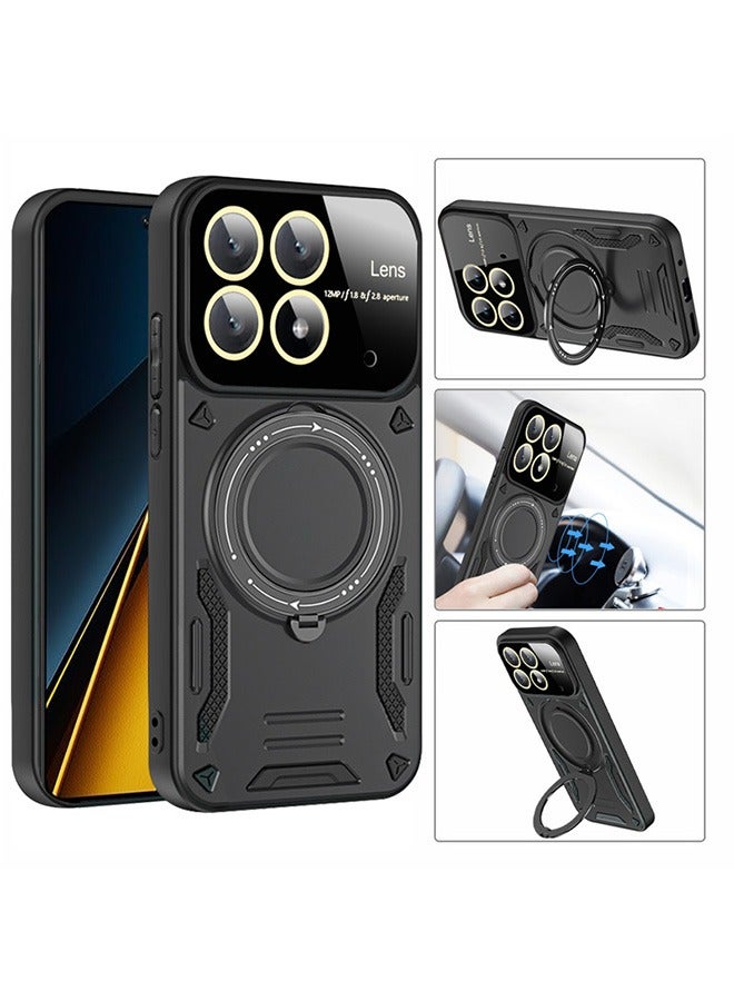Case for Xiaomi Poco X6 Pro 5G with Magnetic Ring Stand, Compatible with Mag-safe, High Quality Drop, Shockproof Hard Luxury Phone Cases with Camera Lens Protector Design Phone Cover (Black) - Image 2