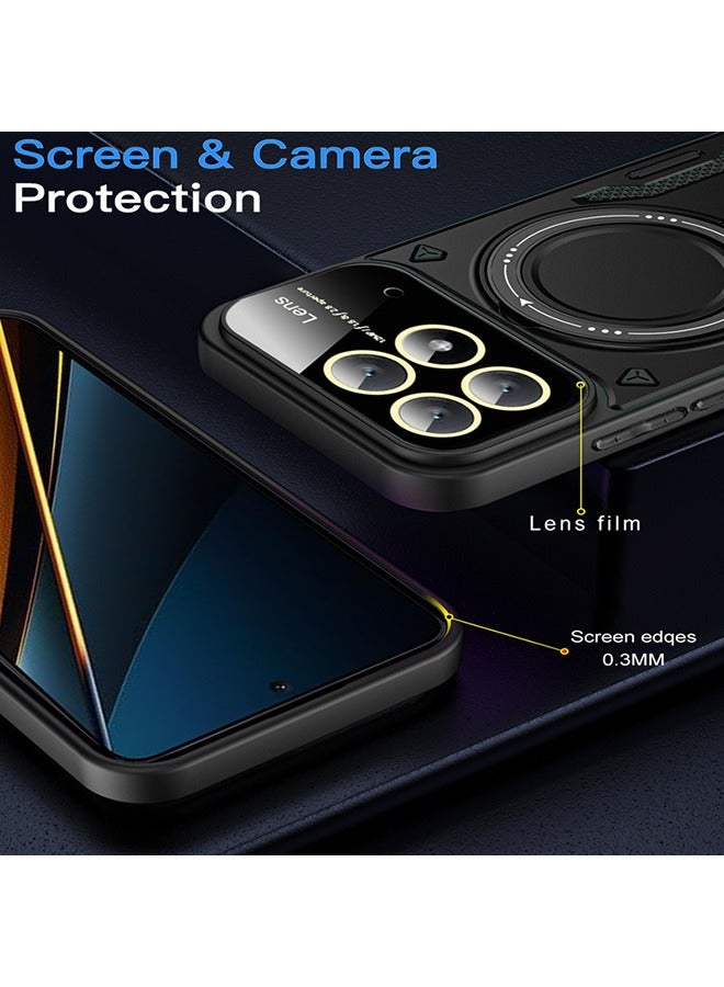 Case for Xiaomi Poco X6 Pro 5G with Magnetic Ring Stand, Compatible with Mag-safe, High Quality Drop, Shockproof Hard Luxury Phone Cases with Camera Lens Protector Design Phone Cover (Black) - Image 5