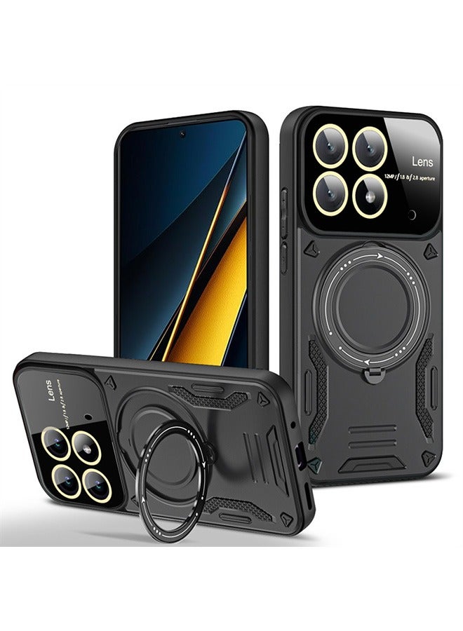 Case for Xiaomi Poco X6 Pro 5G with Magnetic Ring Stand, Compatible with Mag-safe, High Quality Drop, Shockproof Hard Luxury Phone Cases with Camera Lens Protector Design Phone Cover (Black) - Image 1