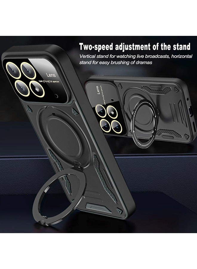 Case for Xiaomi Poco X6 Pro 5G with Magnetic Ring Stand, Compatible with Mag-safe, High Quality Drop, Shockproof Hard Luxury Phone Cases with Camera Lens Protector Design Phone Cover (Black) - Image 4
