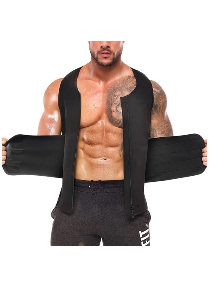 Generic Sauna Vest with Waist Trainer for Men, 2 in 1 Men's Abdomen Trainer Neoprene Slimming Workout Vest Shaper Promotes Healthy Sweat, Weight Loss, Lower Back Posture(L)  - Image 1