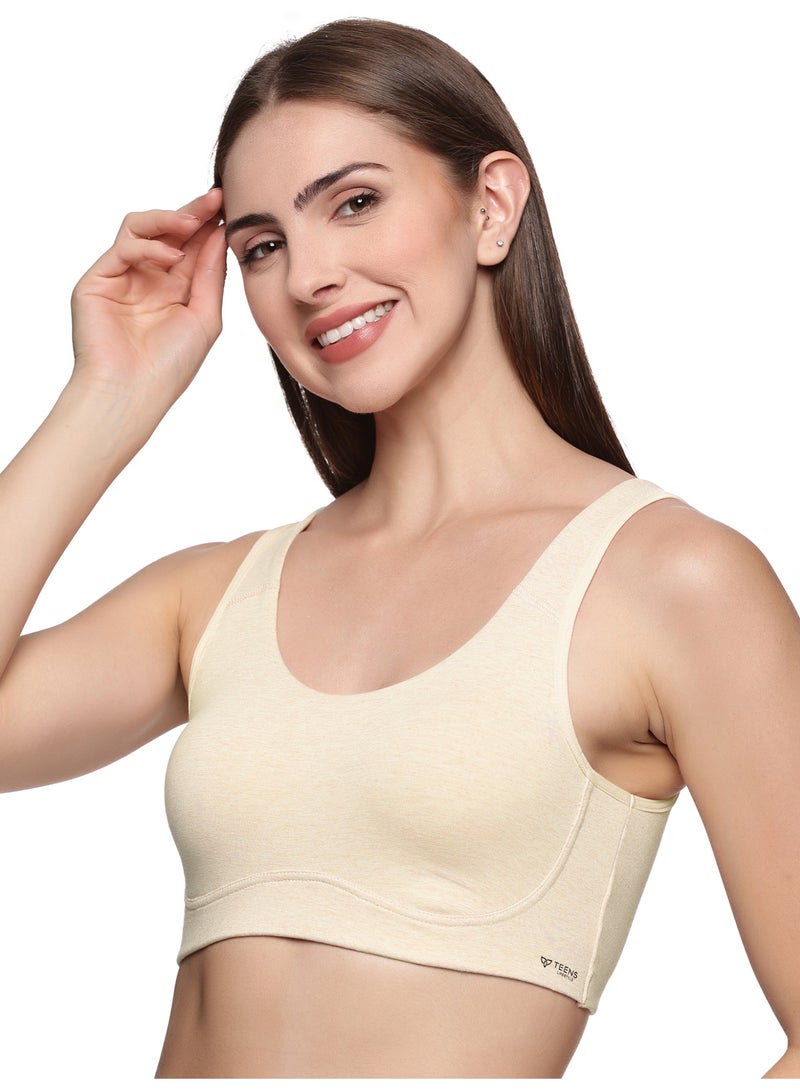 Teens Lifestyle Wirefree Non Padded Super Combed Cotton Elastane Stretch Full Coverage Slip-On Active Bra with Wider Straps - Lounge Bra - Image 2