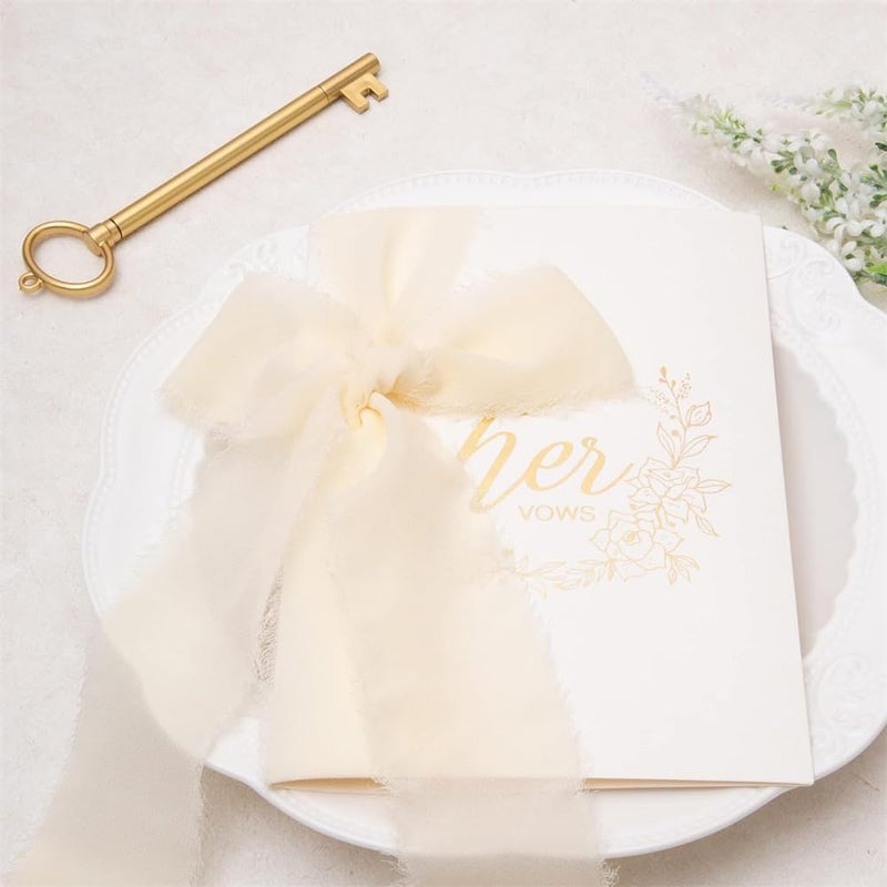 HZYH 3 Rolls Handmade Fringe Chiffon Silk Ribbon, Champagne Beige Ribbons Set, Frayed Edge Ribbon, Fringe Fabric Ribbons for Wedding Invitations, Bridal Bouquets, Gifts Wrapping, DIY Crafts (1.5Inch x 5m) - Image 3