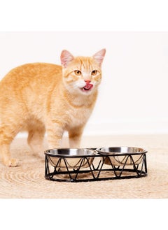 Navaris Stainless Steel Dog Bowls  Cat Food Bowls With Stand  Elevated Double Bowl And Holder For Cats & Small Dogs Raised Metal Wire Stand  Black  - Image 2