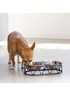 Navaris Stainless Steel Dog Bowls  Cat Food Bowls With Stand  Elevated Double Bowl And Holder For Cats & Small Dogs Raised Metal Wire Stand  Black  - Image 3