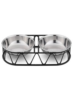 Navaris Stainless Steel Dog Bowls  Cat Food Bowls With Stand  Elevated Double Bowl And Holder For Cats & Small Dogs Raised Metal Wire Stand  Black  - Image 5