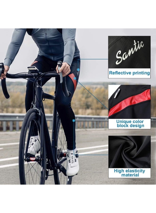 Santic Mens Cycling Bib Pants Padded Bicycle Breathable Long Tights for Men Compression Bike Riding Leggings Red S - Image 4
