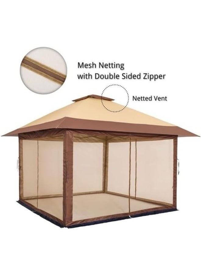 Yulan Outdoor Pop Up Gazebo Canopy with Netting and Solar LED Light for Parties and Activities 3x3