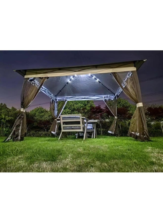 Yulan Outdoor Pop Up Gazebo Canopy with Netting and Solar LED Light for Parties and Activities 3x3