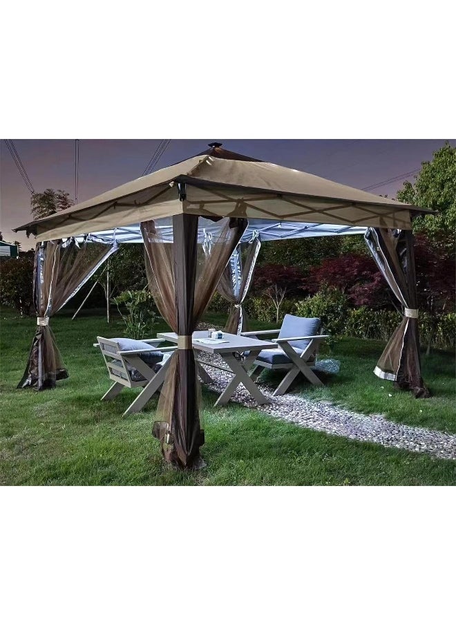 Yulan Outdoor Pop Up Gazebo Canopy with Netting and Solar LED Light for Parties and Activities 3x3