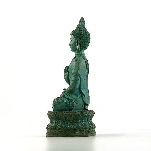 ornerx Thai Sitting Buddha Statue for Home Decor Verdigris 6.7" - Image 3