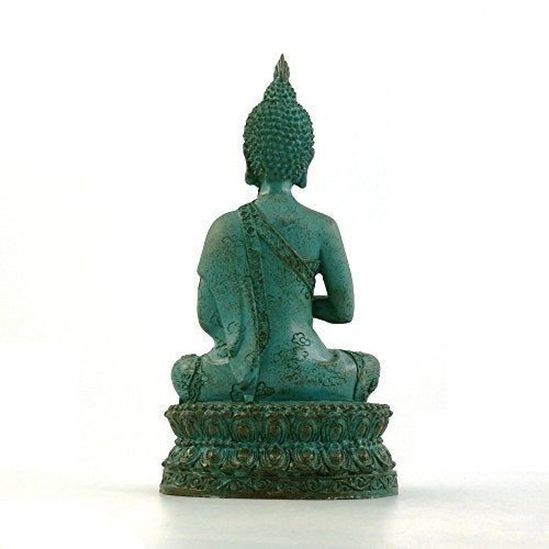 ornerx Thai Sitting Buddha Statue for Home Decor Verdigris 6.7" - Image 4