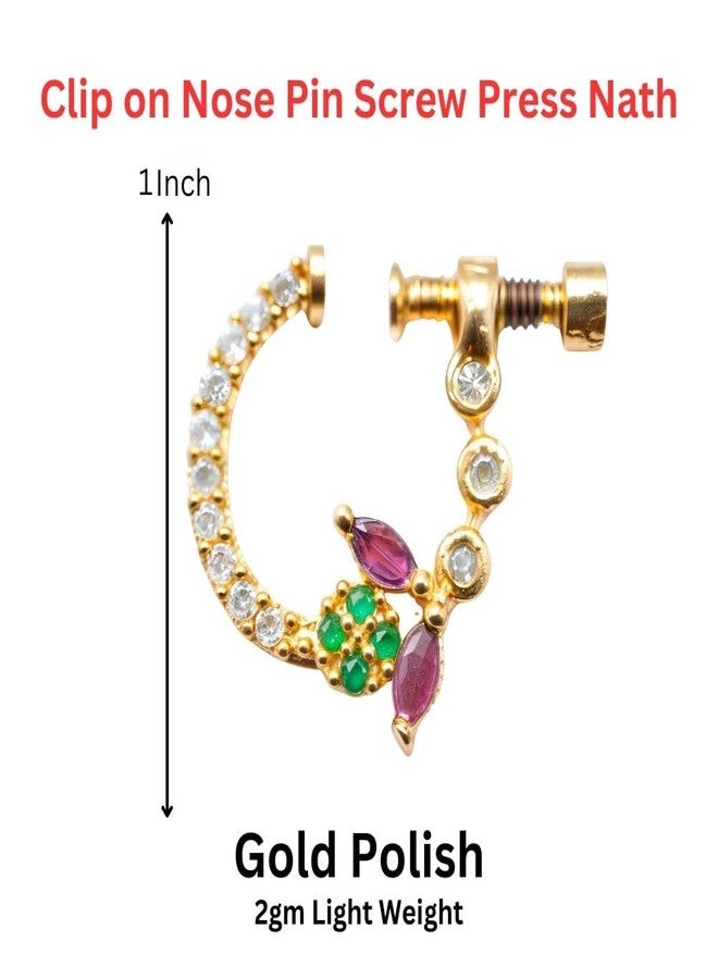 ZEELLO Gold Plated Nose Pin, Screw Type, Multicolor Stones, CZ Diamonds - Image 5