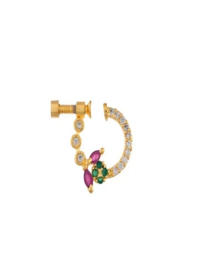 ZEELLO Gold Plated Nose Pin, Screw Type, Multicolor Stones, CZ Diamonds - Image 1