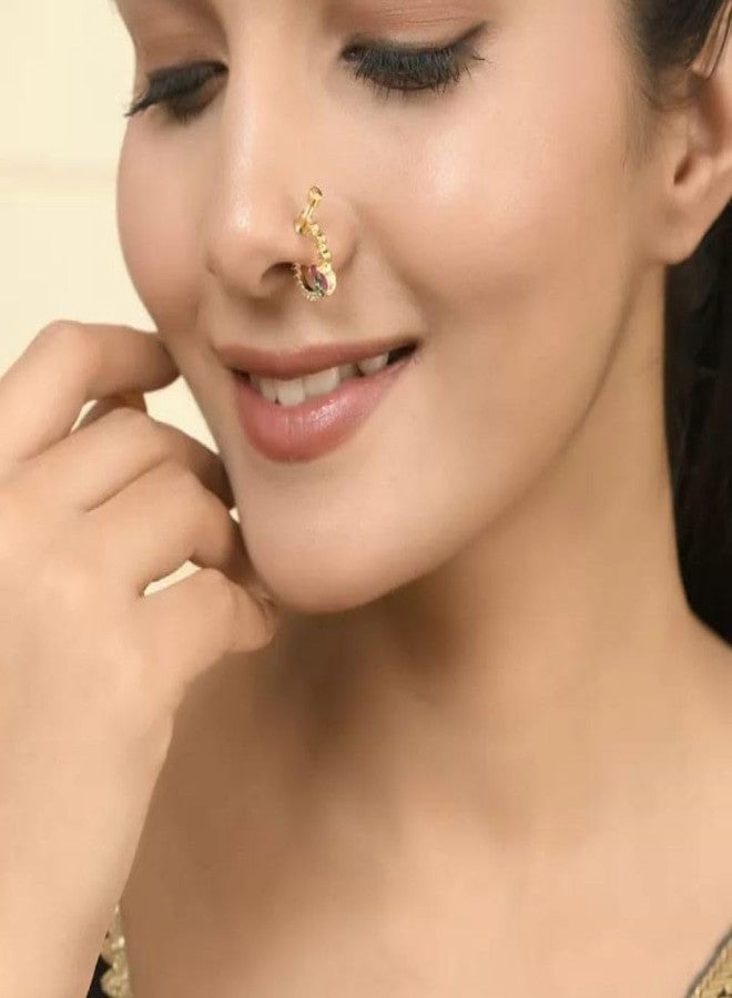 ZEELLO Gold Plated Nose Pin, Screw Type, Multicolor Stones, CZ Diamonds - Image 2