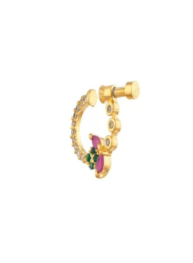ZEELLO Gold Plated Nose Pin, Screw Type, Multicolor Stones, CZ Diamonds - Image 4