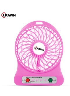 KRAWN Portable Rechargeable Krawn Pink Mini Fan with LED Light USB Charging Adjustable Speed and Night Light , Ideal for Home Office Travel and Outdoor Use- SH 2100  - Image 1